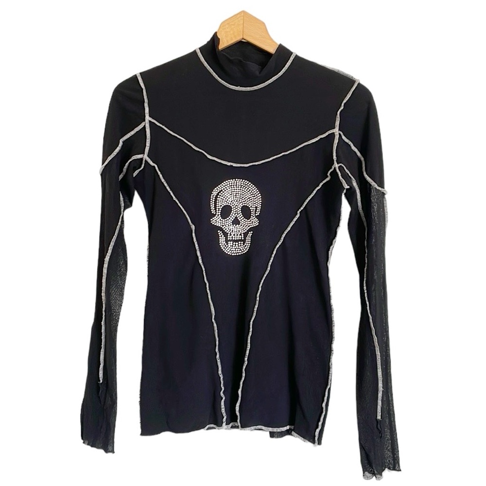 Petit Pois by Viviana G long sleeve double mesh beaded skull top size S